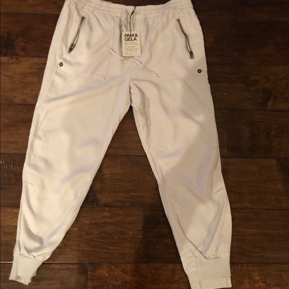 Pam & Gela Off Set Cuff Tencell Pant Oyster- Large